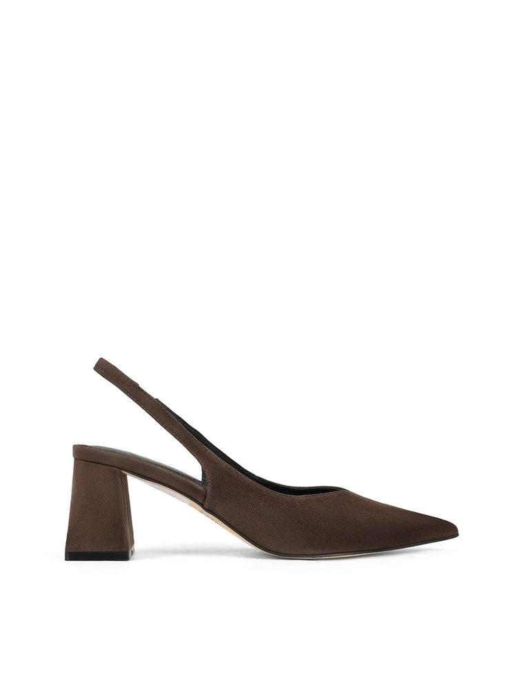 Siren Shoes suede heels Yankee Slingback Block Heel - Chocolate Brown Suede