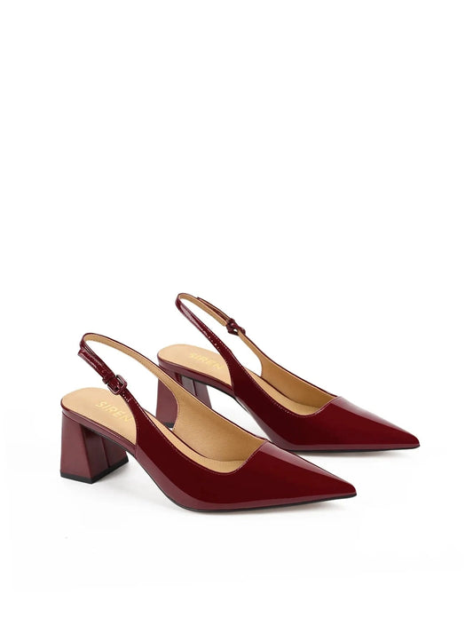 Siren shoes Yarra Pointed Toe Slingbacks - Red Wine Patent Leather