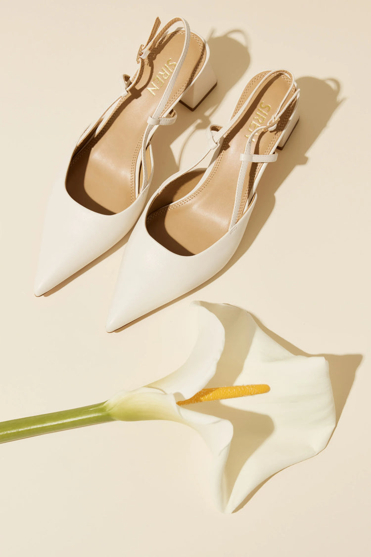 Siren Shoes White Heels Yasmine Slingback Heels - Chalk Leather