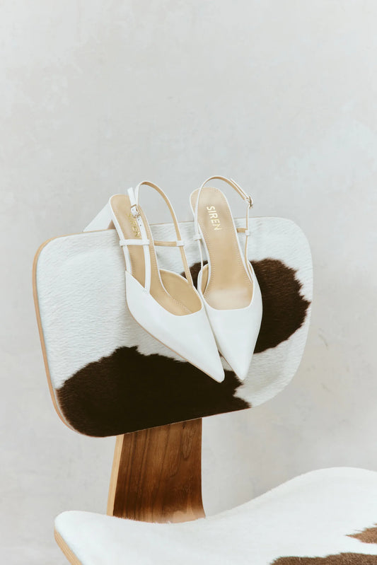 Siren Shoes White Heels Yasmine Slingback Heels - Chalk Leather