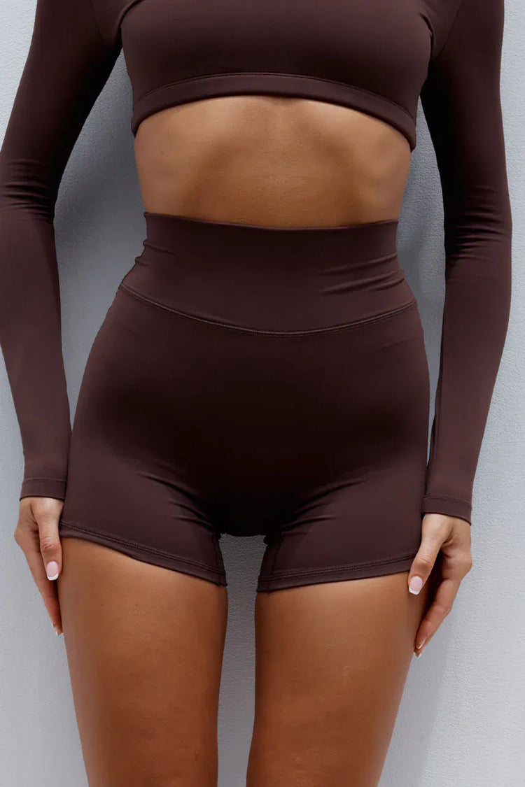 Runaway The Label activewear ZEN CONTOUR BIKE SHORTS - CHOCOLATE