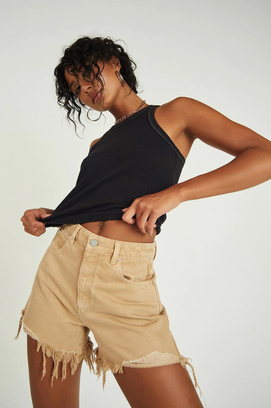 A Brand Jeans SHORTS A Venice Short Stoned Khaki Rip