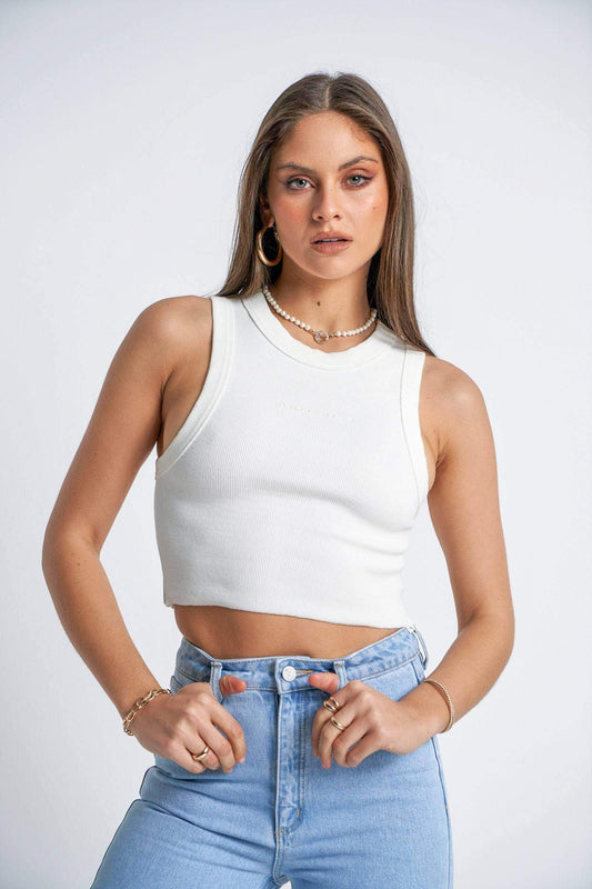 A Brand Jeans Top Abrand Heather Singlet - White Sand