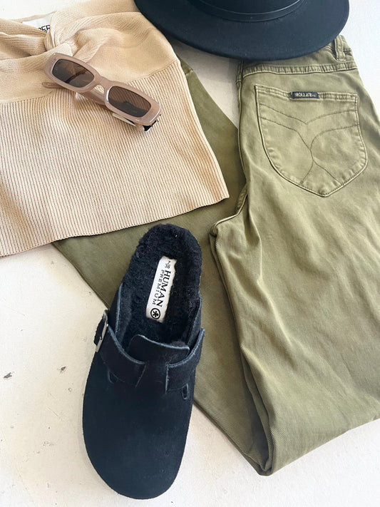 Human Shoes slides Lego - Black Suede