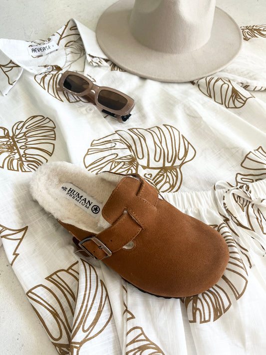 Human Shoes slides Lego - Tan Suede Slides